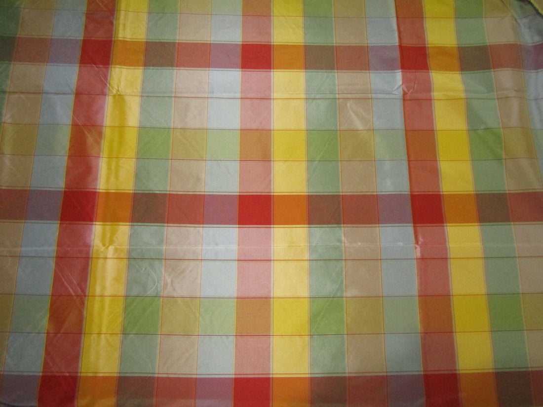 100% PURE SILK DUPIONI FABRIC multi color PLAIDS 54&quot; wide ~ DUPC65[7]