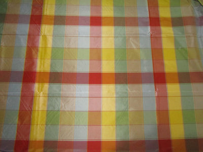 100% PURE SILK DUPIONI FABRIC multi color PLAIDS 54&quot; wide ~ DUPC65[7]