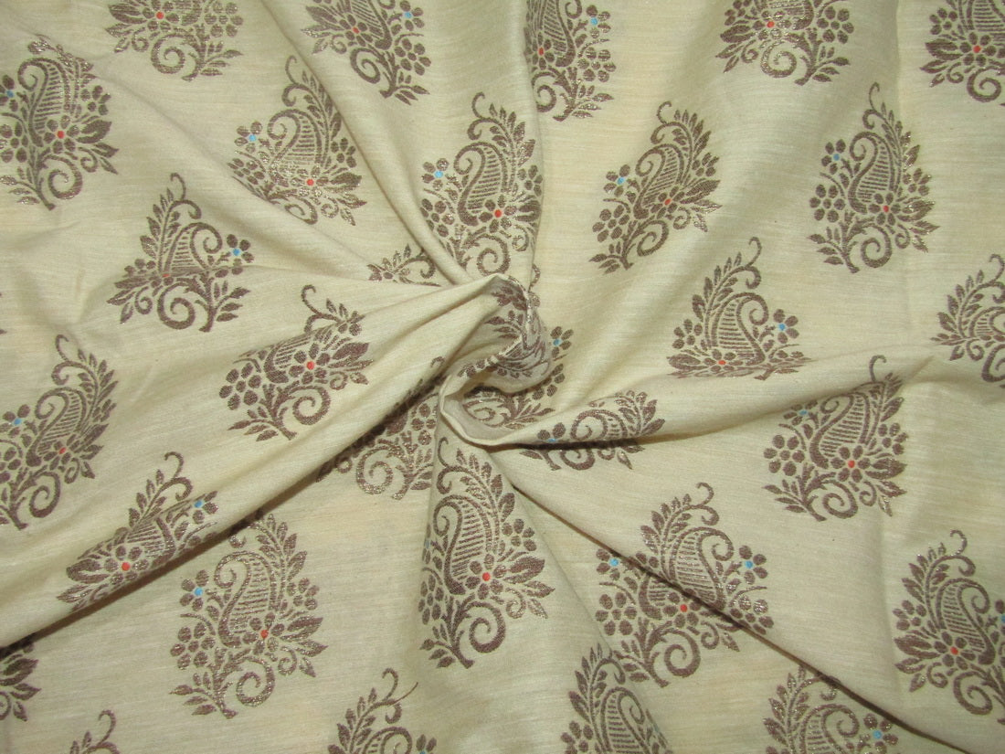 Brocade Jacquard Fabric Cream X Metallic Gold 44&quot;