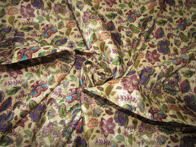 SILK BROCADE FABRIC cream and multi color floral 44" wide BRO707A[1]