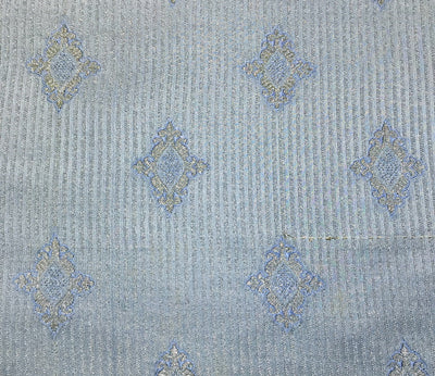 Brocade fabric Dusty blue x metallic gold color ~ 44&quot;~ SINGLE LENGTH 3 YARDS