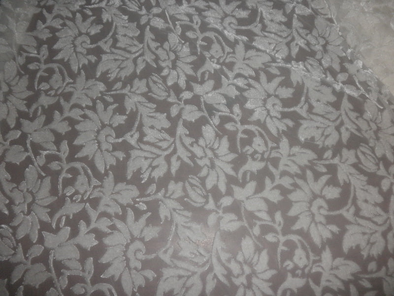 Ivory/Cream Devore Polyester Viscose Burnout Velvet fabric ~ 44&quot; wide