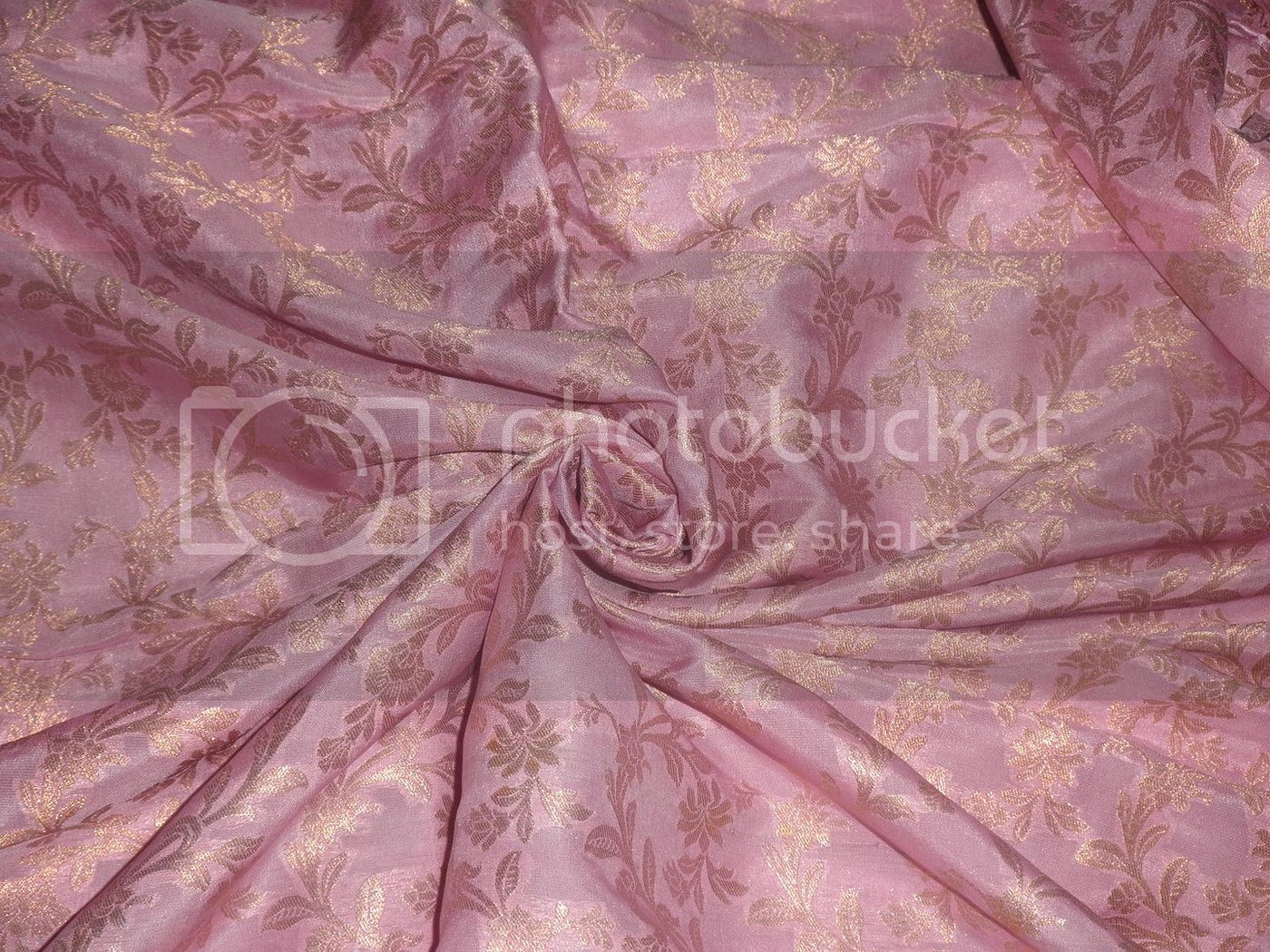 PURE SILK BROCADE FABRIC Pink &amp; Metallic Gold Color 44" wide BRO201[2]