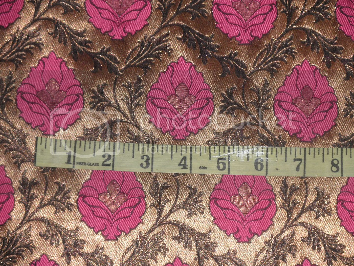 Pure Silk Brocade Fabric Pink,Black &amp; Metallic Gold color 44" wide Bro130[4]