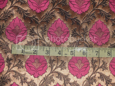 Pure Silk Brocade Fabric Pink,Black &amp; Metallic Gold color 44" wide Bro130[4]