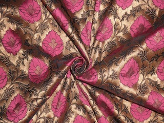 Pure Silk Brocade Fabric Pink,Black &amp; Metallic Gold color 44" wide Bro130[4]