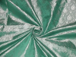 Silk Brocade fabric Pastel Green &amp; Light Silvery Ivory color bro163