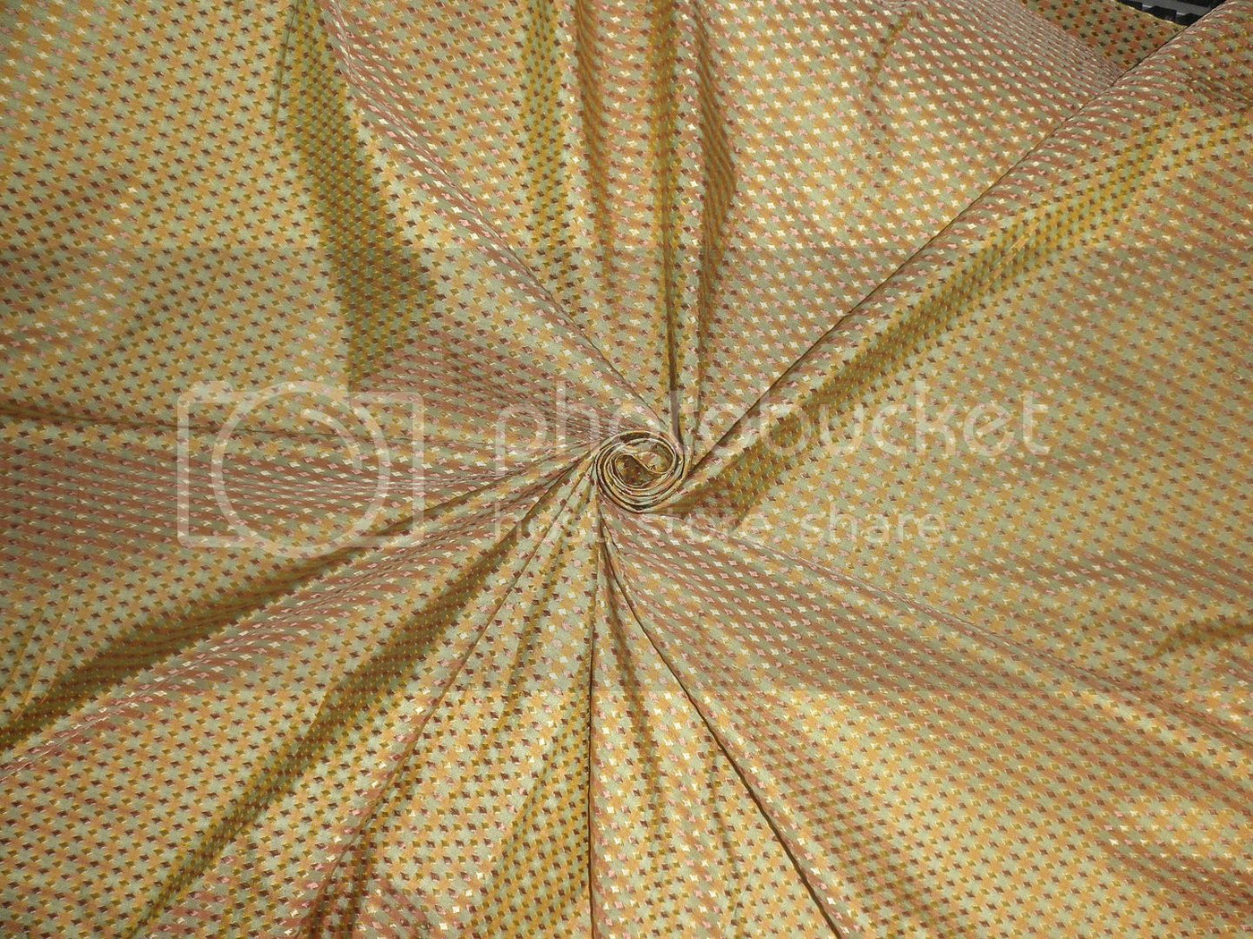 SILK TAFFETA FABRIC Pastel Green,Gold &amp; Salmon color plaids with jacquard taf cj3-54&quot; wide