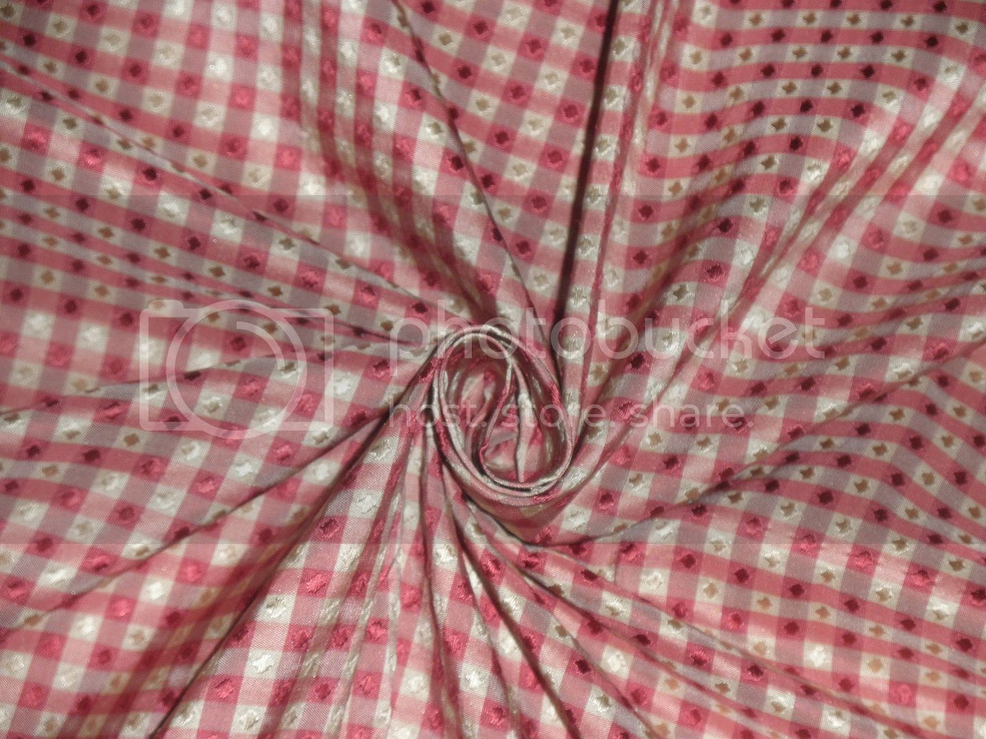 SILK TAFFETA FABRIC Pink &amp; Cream color plaids with jacquard TAF CJ5-54&quot; wide