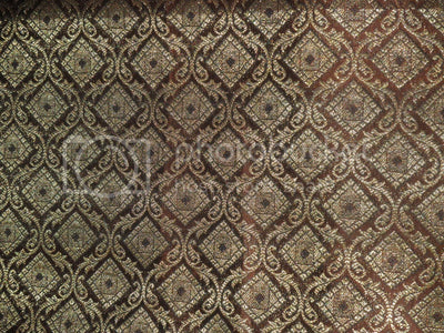 Spun Silk Brocade fabric Tan Brown &amp; Metallic Gold Color 44" wide BRO205[3]