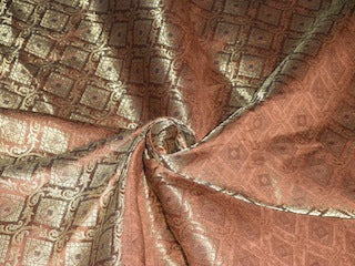 Spun Silk Brocade fabric Tan Brown &amp; Metallic Gold Color 44" wide BRO205[3]