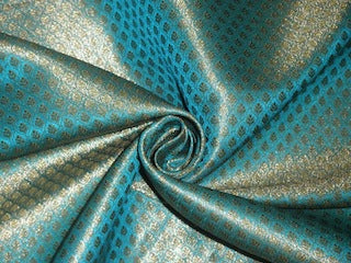 Silk Brocade fabric Sea Blue,Green &amp; Metallic Gold Color BRO206[2]