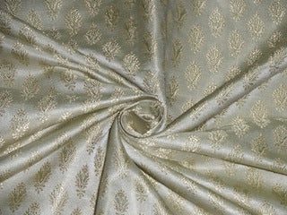 Spun Silk Brocade fabric Light Gold &amp; Light Green Color BRO206[1]