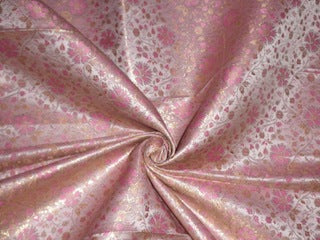 PURE SILK BROCADE FABRIC Pink &amp; Metallic Gold Color 44" wide BRO201[2]