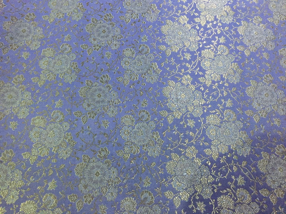 Silk Brocade fabric lilac and white gold floral color 44" wide BRO795[1]