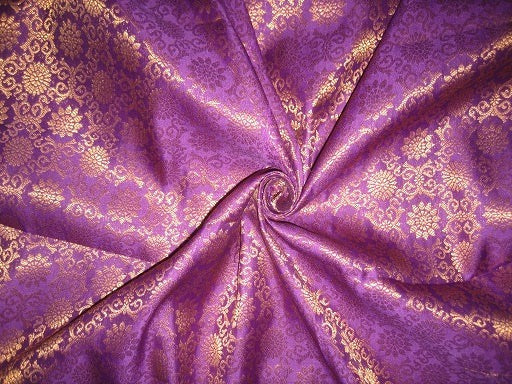 Spun Silk Brocade Fabric Purple And Metallic Gold 44 Wide Bro170 6