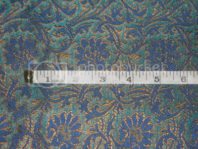 Spun Silk Brocade Fabric Blue,Green &amp; Metallic Bronze 44" wide BRO172[4]