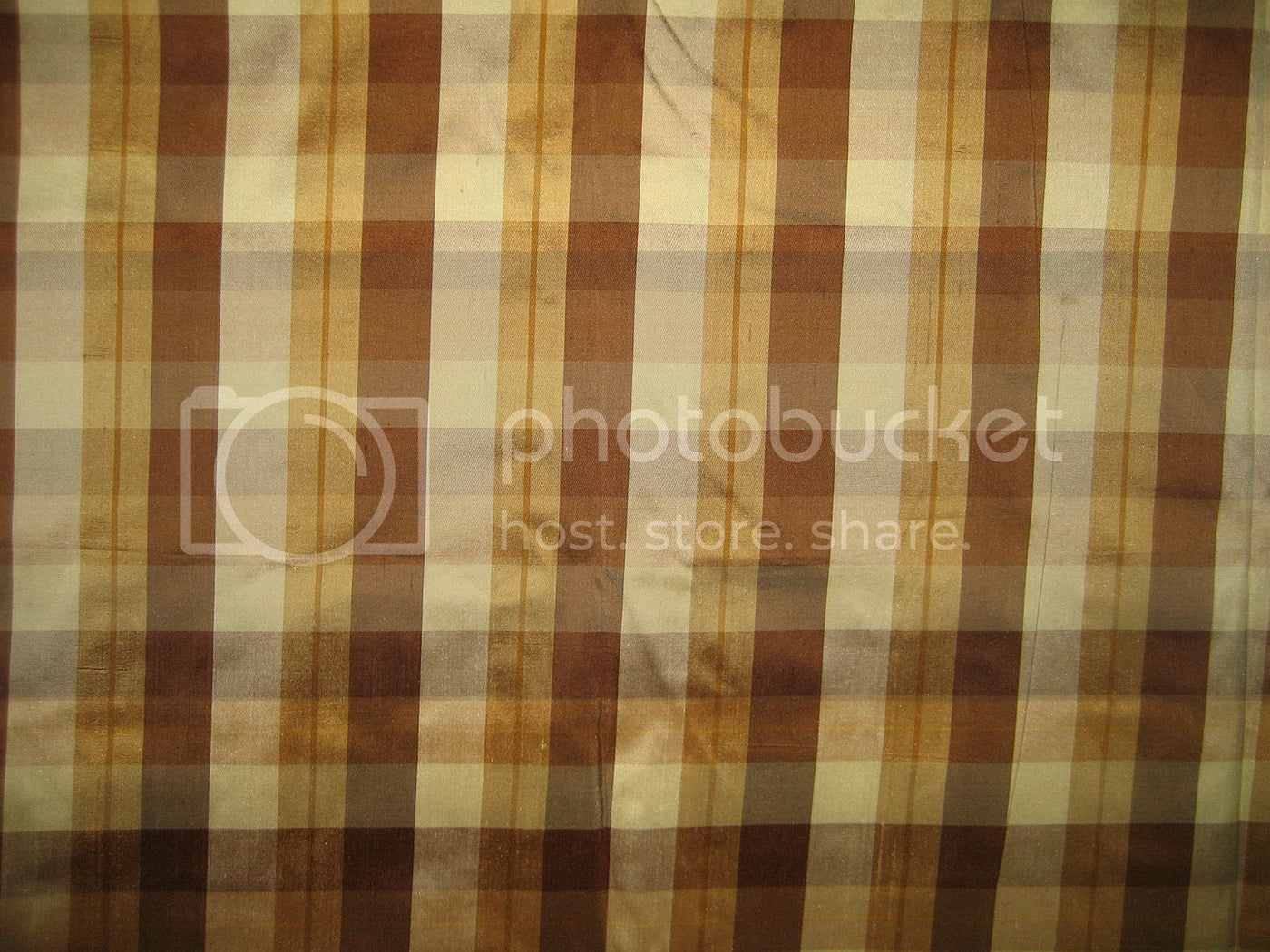 Silk Dupioni Shades of Brown & Cream color plaids Fabric