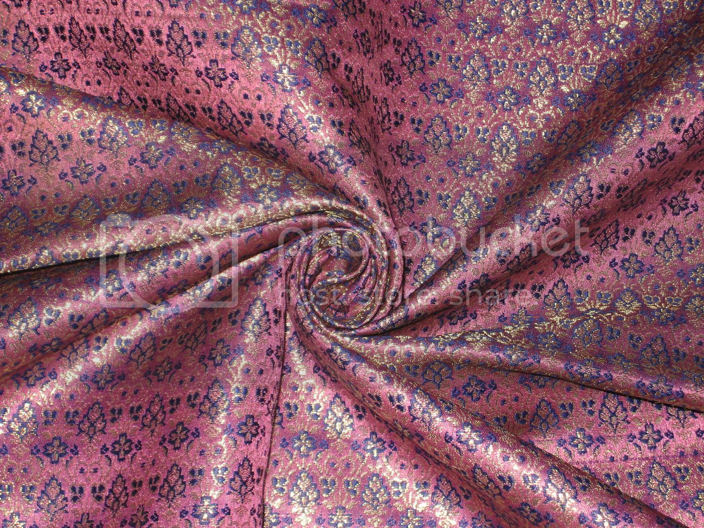 Pure SILK BROCADE FABRIC Pink,Purple & Gold colour 44" wide BRO100