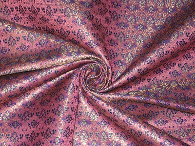 Pure SILK BROCADE FABRIC Pink,Purple & Gold colour 44" wide BRO100