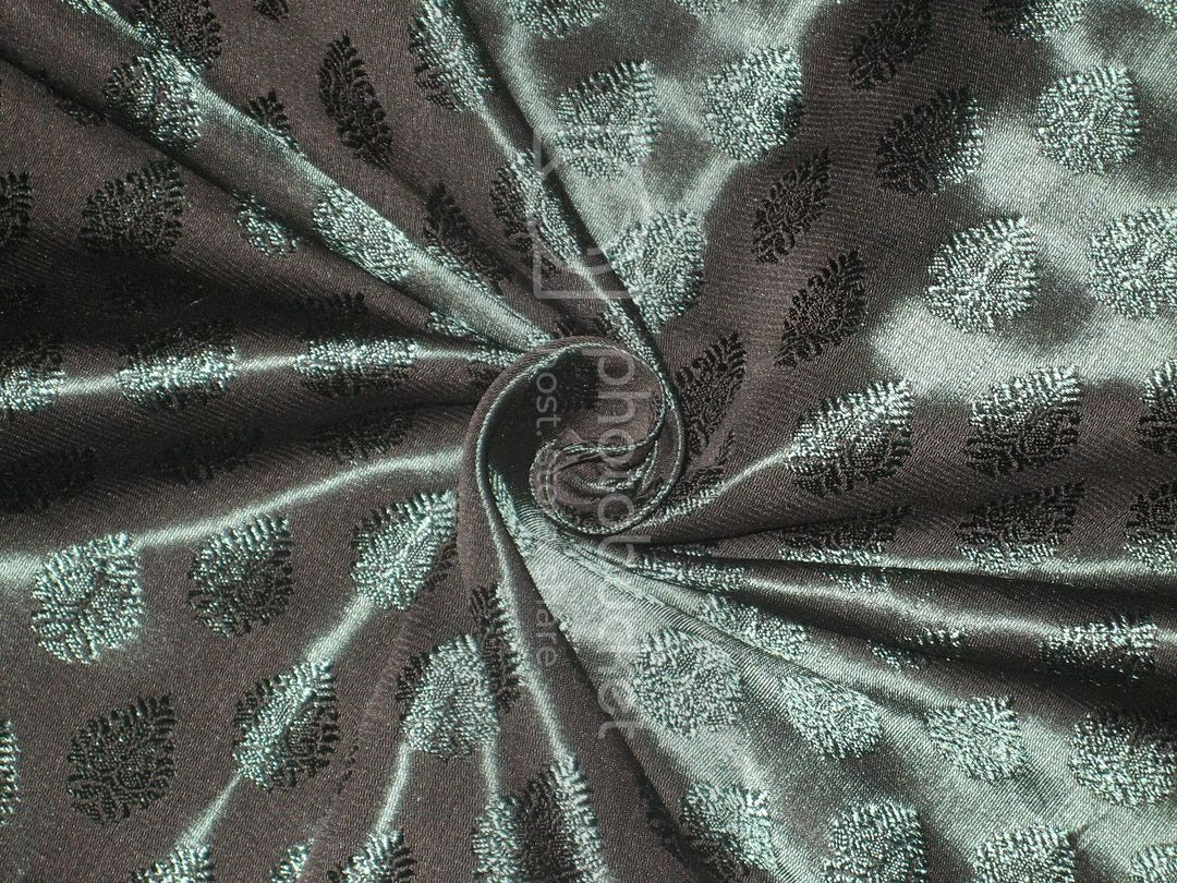 Spun Silk Brocade Fabric Dark Green x Black Shot 44" wide BRO178[5]