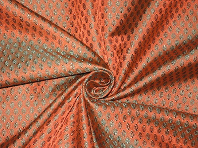 Silk Brocade fabric Teal Green &amp; Orange Color 44" wide Bro110[5]