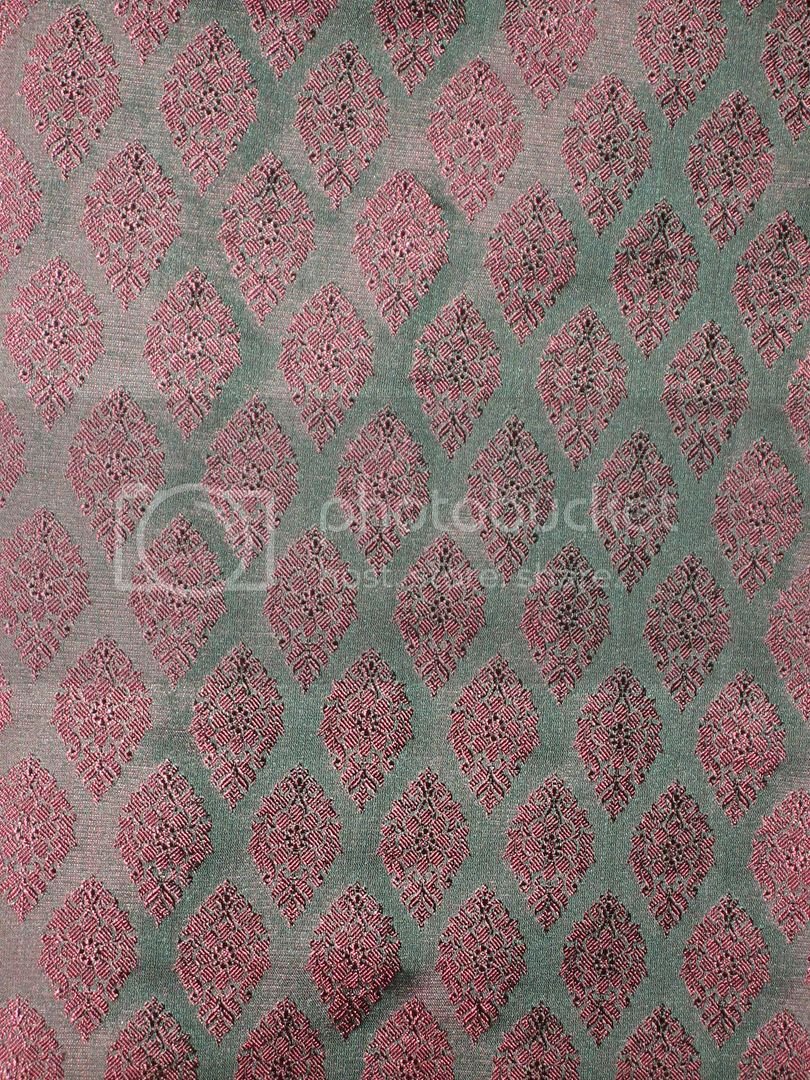 Silk Brocade fabric Green &amp; Rosette Pink Color 44" wide BRO179[3]