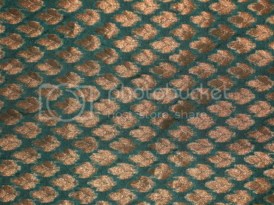 Silk Brocade Fabric Sea Blue &amp; Metallic Gold 44" wide BRO184[3]