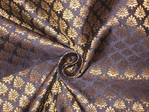 Spun Silk Brocade fabric navy blue &amp; Metallic Gold Color BRO183[6]