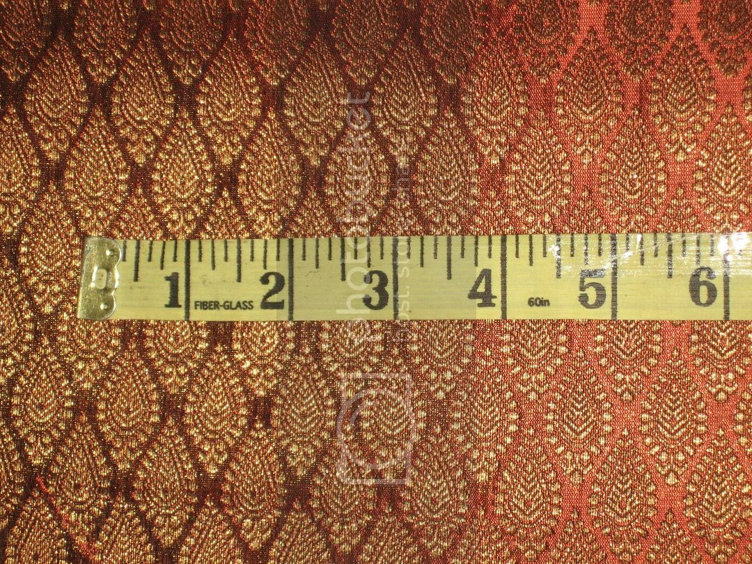 Spun Silk Brocade fabric Dark Rusty Red &amp; Metallic Gold Color BRO183[2]