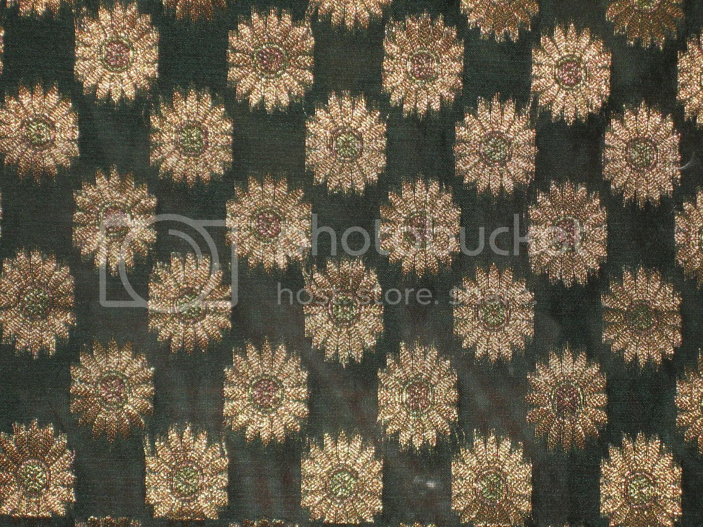 Spun Silk Brocade fabric Dark Green &amp; Metallic Color 44" wide BRO188[1]