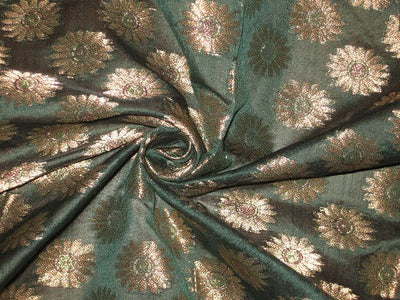 Spun Silk Brocade fabric Dark Green &amp; Metallic Color 44" wide BRO188[1]