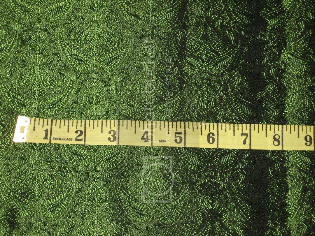 Spun Silk Brocade fabric Green &amp; Black Color 44" wide BRO187[1]