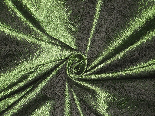 Spun Silk Brocade fabric Green &amp; Black Color 44" wide BRO187[1]