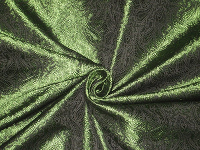 Spun Silk Brocade fabric Green &amp; Black Color 44" wide BRO187[1]