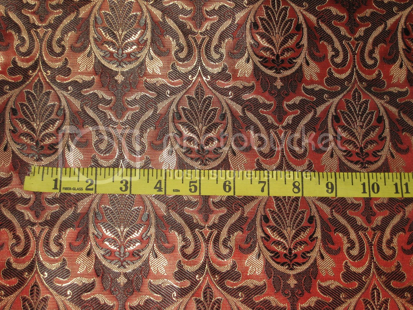 SILK BROCADE FABRIC Tomato Orange,Black &amp; Gold colour 44" wide BRO189[3]