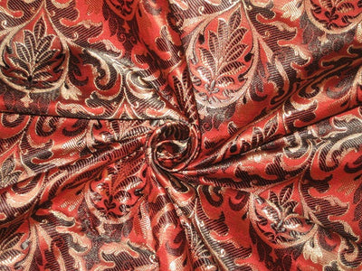 SILK BROCADE FABRIC Tomato Orange,Black &amp; Gold colour 44" wide BRO189[3]