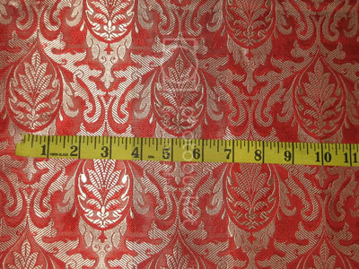 SILK BROCADE FABRIC Tomato Orange,Red &amp; Gold colour 44" wide BRO189[2]