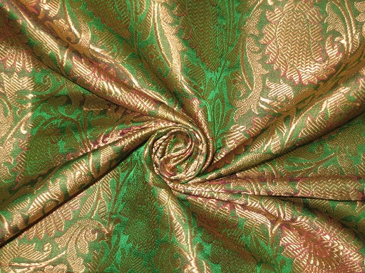 Silk Brocade Fabric Parrot Green & Metallic Gold color 44" wide BRO191[2]