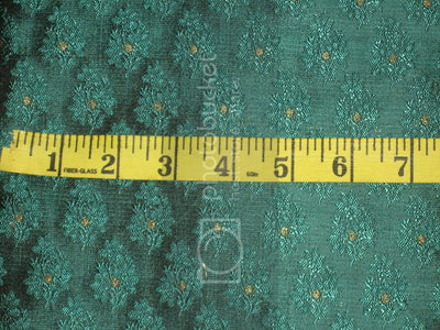 SILK BROCADE FABRIC Teal Green &amp; Metallic Gold colour 44" wide BRO191[5]