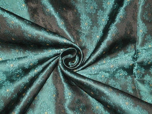 SILK BROCADE FABRIC Teal Green &amp; Metallic Gold colour 44" wide BRO191[5]