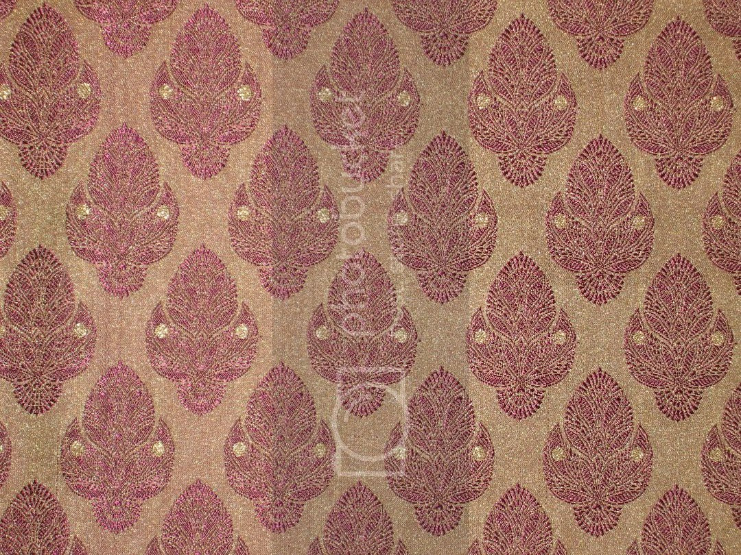 SILK BROCADE FABRIC Purple,Champagne &amp; Metallic Gold colour 44" wide BRO190[2]