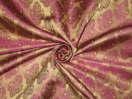 SILK BROCADE FABRIC Purple,Champagne &amp; Metallic Gold colour 44" wide BRO190[2]