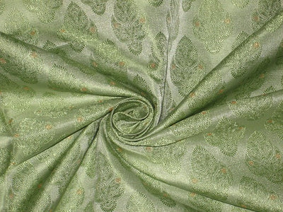 SILK BROCADE FABRIC Pastel Green &amp; Metallic Gold colour 44" wide BRO190[3]