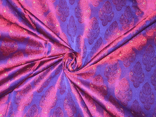 SILK BROCADE FABRIC Pink,Purple &amp; Metallic Gold colour 44" wide BRO190[1]