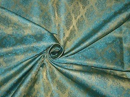 SILK BROCADE FABRIC Blue with Champage shot &amp; Metallic Gold colour 44" wide BRO190[4]