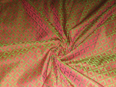 Silk Brocade~Parrot Green &amp; Pink colour~Width 44