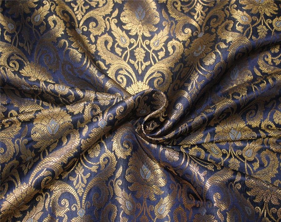 Brocade fabric navy blue x metallic gold color 44" wide Bro668[2]