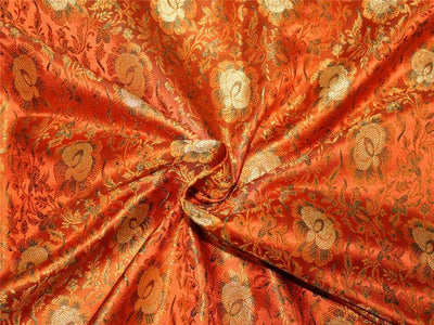 Brocade fabric orange /olive x metallic gold color 44" wide Bro669[3]