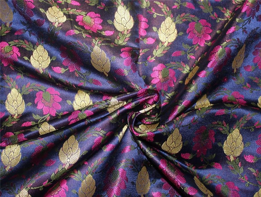 Brocade fabric navy /pink x metallic gold color 44" wide Bro669[4]